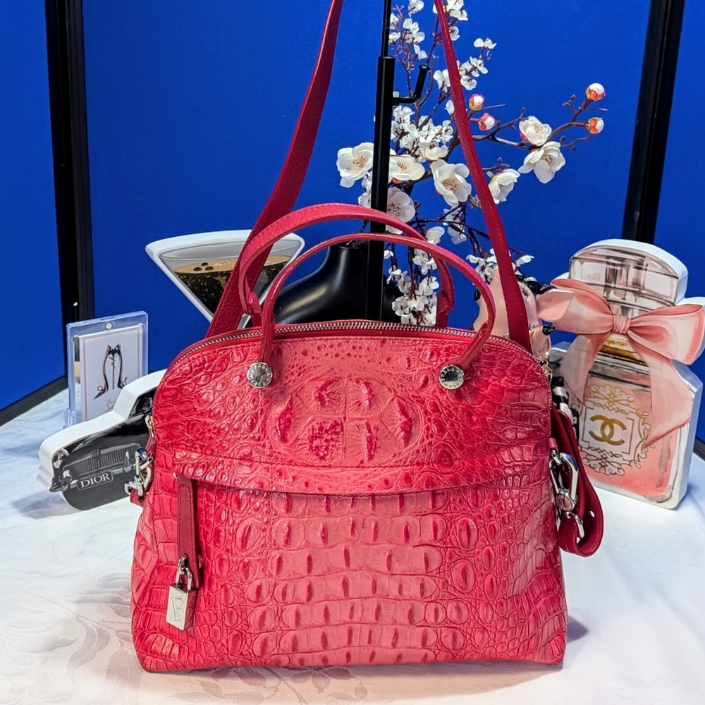 Furla 2way Piper Dome Bag Red Croc Embossed RARE🔥